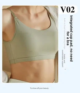 Detail of olive green camisole with integrated chest pads and fixed wireless support