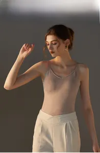 Close-up of slim-fit modal camisole with thin straps and delicate soft ribbed texture