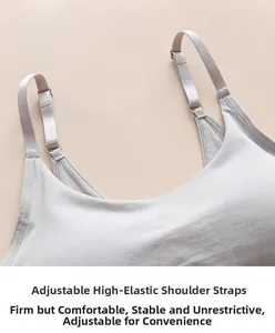 Detail view of adjustable high-elastic shoulder straps on a seamless grey camisole