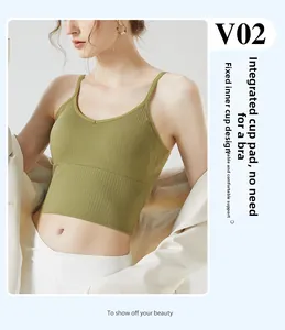 Olive green ribbed camisole with built-in pads and integrated cup design detail