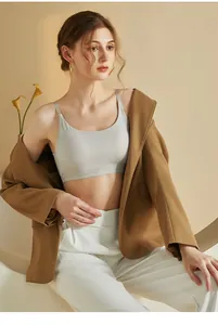 Grey V-neck cooling seamless camisole styled with a blazer for a business casual look