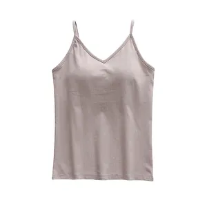 Sleek modal camisole top with built-in bra pads in a muted grey-purple finish