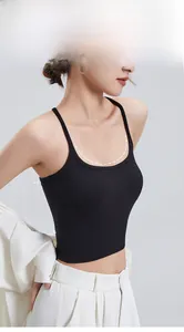 Detail of ribbed black tank top showing the widened side wing for extra support