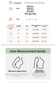 Size chart showing crop top measurements for S to XL and fabric composition details
