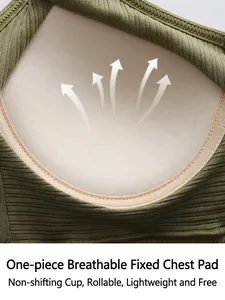 Slim fit olive green ribbed camisole with integrated breathable fixed chest pads for women