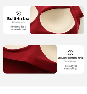 Detail showing high-quality stitching and breathable built-in bra padding on red tank top
