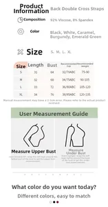 Tableau détaillé des tailles pour crop top dos nu avec mesures et guide des bonnets