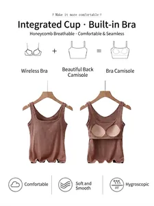 Débardeur à col carré avec coussinets intégrés et dos en U en tissu côtelé extensible
