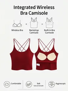 Top caraco côtelé bordeaux pour femme avec bretelles croisées et bonnets intégrés