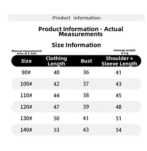 Size chart showing measurements for boys cartoon elephant t-shirt from size 90 to 140