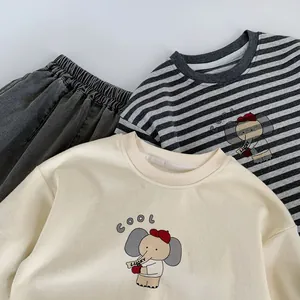 Toddler boys' long sleeve sweatshirts and pants set with cartoon lucky elephant print