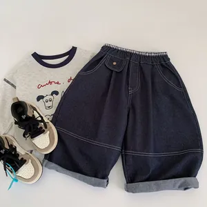 Ensemble t-shirt gris à manches longues avec motif chien et jean bleu foncé pour garçon