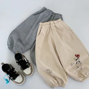 Pantalon de Jogging Décontracté en Mélange de Coton pour Enfants Imprimé Ours Cœur de la Saint-Valentin