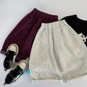 Pantalon large en coton pour enfants violet et gris avec taille élastique et poches
