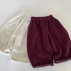 Pantalon de sport enfant en coton gris clair et bordeaux avec taille élastique