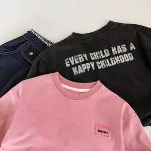 Felpe in cotone per bambini in rosa e grigio con pantaloni in denim blu