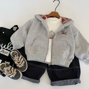Toddler 3-piece casual set with grey zip-up hoodie, white t-shirt and denim shorts