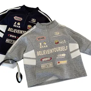 Felpe per bambini con mezza zip, stampe grafiche alla moda e maniche a contrasto
