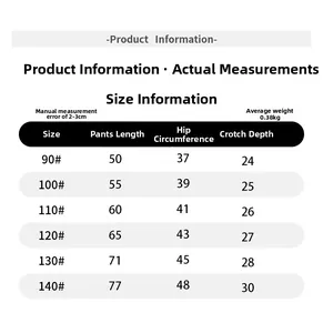 Guide des tailles pour jeans enfant montrant les mesures du 90cm au 140cm en détail