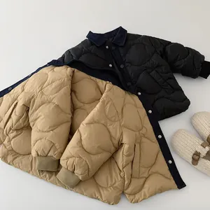 Children's lightweight quilted down jacket with denim collar in black and khaki