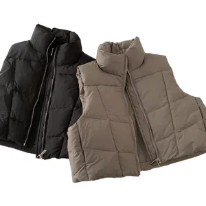 Gilet imbottito in piuma per bambini con collo alto e cerniera in metallo lucido