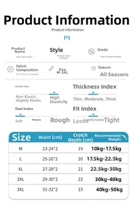 Detailed size chart for boys cotton boxer briefs showing waist and weight measurements