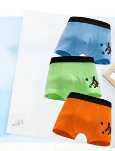 Three-pack of cotton boys' boxer briefs in blue, green, and orange with bear print