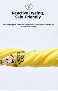 Detail showing fade-resistant yellow cotton fabric with bear print after soaking test