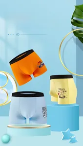 Detail of cartoon print and black elastic waistband on soft cotton boys boxer briefs