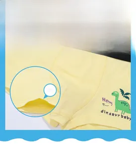 Detail view of 3mm ultra-thin yellow cotton boy's underwear with dinosaur print
