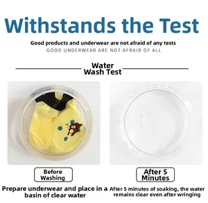 Detail showing washing colorfastness test for boys yellow cotton boxer briefs