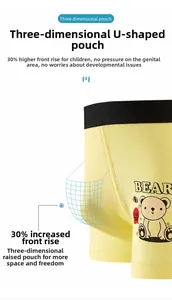 Detail of boys' boxers showing the 30% higher front rise and 3D U-convex pouch design
