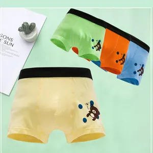 Boys' 4-pack cotton boxer briefs with bear print and black elastic waistband