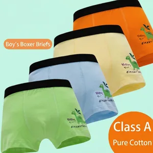 Boys Pure Cotton Boxer Briefs Comfortable Grade A Kids Underwear Cartoon Dinosaur Dolphin Printed Breathable Soft Toddler Underpants