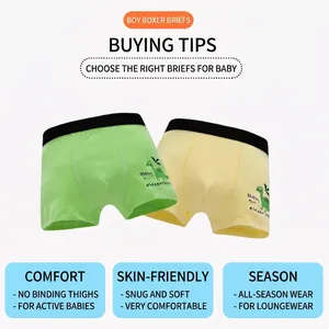 Boys pure cotton boxer briefs featuring green cartoon dinosaur prints and elastic waist