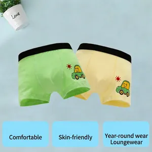 Pack of 2 kids cotton boxer briefs with cartoon car prints and elastic waistband