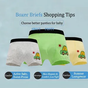 Three-pack cotton boys' boxer briefs with cartoon car prints and elastic waistband