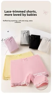 Detail showing lace spliced cuffs and bow waist on cotton girls boxer briefs set