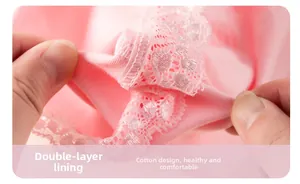 Detail of girls pink cotton shorts showing the double-layer crotch and lace elastic hem