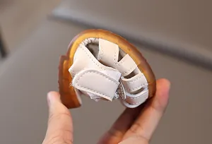 Macro detail of the flexible non-slip rubber sole on infant girls' summer sandals