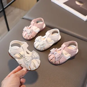 Girls Princess Sandals Bowknot Rhinestone Faux Artificial Pearl Hollow Out Soft Sole Toddler Walking Shoes Summer Casual Beach Sandals For Girls
