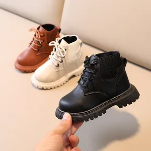 Toddler Boys Girls Martin Boots British Style Faux Leather Ankle Boots Non-Slip Lace-Up Warm Winter Kids Shoes