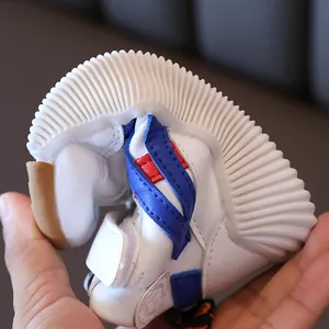 Kids flexible mid-top sneakers with breathable white leather and non-slip rubber soles