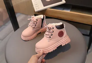 Pink winter snow boots for girls with warm fleece lining and non-slip rubber soles