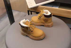 Detail of warm faux shearling lining inside winter snow boots for children