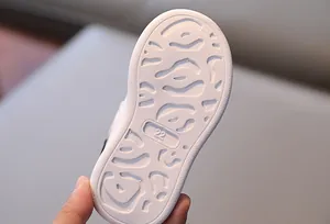 Close-up of white anti-slip rubber sole with geometric patterns for toddlers shoes