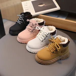 Kids Winter Warm Snow Boots Fleece Lined Martin Boots PU Leather Non-Slip Rubber Sole Side Zipper Ankle Boots For Boys Girls