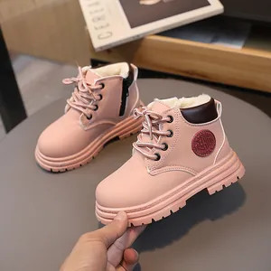 Pink winter snow boots for kids with warm plush lining and non-slip rubber soles