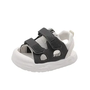 Kids breathable mesh closed-toe sandals with adjustable straps and fashion text
