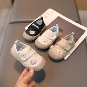 Toddler Baby Walking Shoes Non-Slip Soft Sole Quilted Cartoon Bear Embroidery Velcro First Walkers Outdoor Infant Shoes